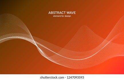 Abstract wave element for design. Red. Digital frequency track equalizer. Stylized line art background. Colorful shiny wave with lines created using blend tool. Curved wavy line, smooth stripe Vector