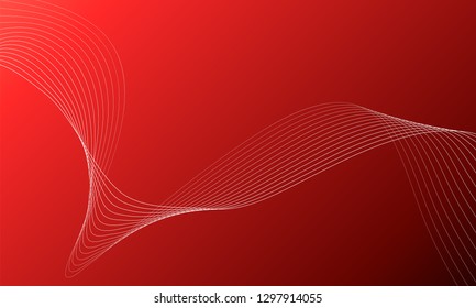 Abstract wave element for design. Red. Digital frequency track equalizer. Stylized line art background. Colorful shiny wave with lines created using blend tool. Curved wavy line, smooth stripe Vector
