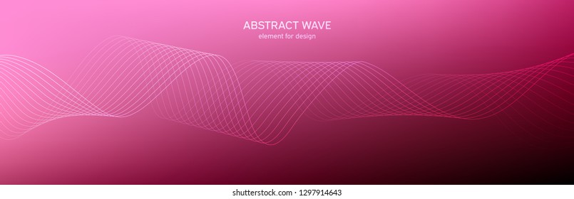 Abstract wave element for design. Red. Digital frequency track equalizer. Stylized line art background. Colorful shiny wave with lines created using blend tool. Curved wavy line, smooth stripe Vector