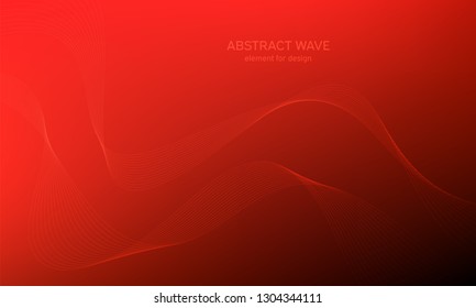 Abstract wave element for design. Red. Digital frequency track equalizer. Stylized line art background. Colorful shiny wave with lines created using blend tool. Curved wavy line, smooth stripe Vector