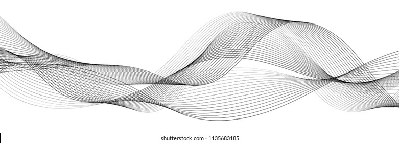 Abstract wave element for design. Set. Digital frequency track equalizer. Stylized line art background. Vector illustration. Wave with lines created using blend tool. Curved wavy line, smooth stripe.