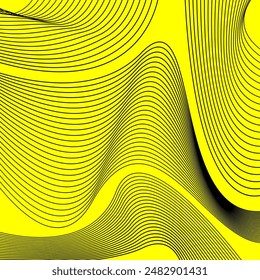 Abstract wave element for design. Stylish line art background. Vector illustration with a yellow base. Waves with lines created using the blend tool. Curved wavy lines, smooth lines.