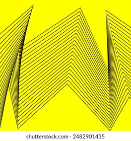 Abstract wave element for design. Stylish line art background. Vector illustration with a yellow base. Waves with lines created using the blend tool. Curved wavy lines, smooth lines.