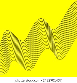 Abstract wave element for design. Stylish line art background. Vector illustration with a yellow base. Waves with lines created using the blend tool. Curved wavy lines, smooth lines.