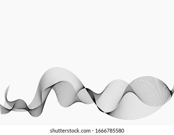 Abstract wave element for design. Stylized line art background. Vector illustration. Wave with lines created using blend tool. Curved wavy line, smooth stripe.