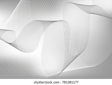 Abstract wave element for design. Stylized line art background. Vector illustration. Curved wavy line, smooth stripe in gray.