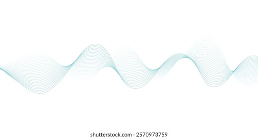 Abstract wave element for design. Vector illustration. Wave with lines created using blend tool. Digital frequency track equalizer. Stylized line art background. 
