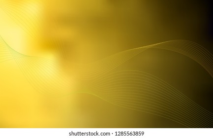 Abstract wave element for design. Yellow. Digital frequency track equalizer. Stylized line art background. Colorful shiny wave with lines created using blend tool.Curved wavy line,smooth stripe Vector