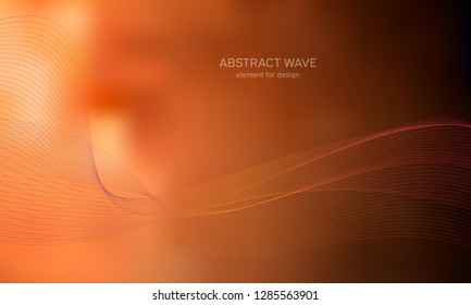 Abstract wave element for design. Yellow. Digital frequency track equalizer. Stylized line art background. Colorful shiny wave with lines created using blend tool.Curved wavy line,smooth stripe Vector
