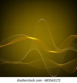 Abstract wave element for design. Yellow. Digital frequency track equalizer. Stylized line art background. Colorful shiny wave with lines created using blend tool Curved wavy line Smooth stripe Vector
