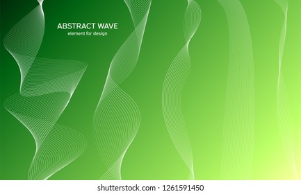 Abstract wave element for design.Green. Digital frequency track equalizer. Stylized line art background. Colorful shiny wave with lines created using blend tool. Curved wavy line, smooth stripe Vector