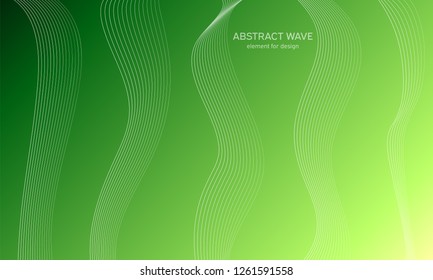 Abstract wave element for design.Green. Digital frequency track equalizer. Stylized line art background. Colorful shiny wave with lines created using blend tool. Curved wavy line, smooth stripe Vector