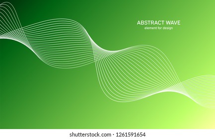 Abstract wave element for design.Green. Digital frequency track equalizer. Stylized line art background. Colorful shiny wave with lines created using blend tool. Curved wavy line, smooth stripe Vector