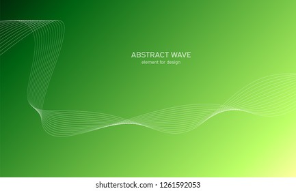 Abstract wave element for design.Green. Digital frequency track equalizer. Stylized line art background. Colorful shiny wave with lines created using blend tool. Curved wavy line, smooth stripe Vector
