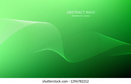 Abstract wave element for design.Green. Digital frequency track equalizer. Stylized line art background. Colorful shiny wave with lines created using blend tool. Curved wavy line, smooth stripe Vector