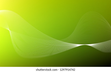 Abstract wave element for design.Green. Digital frequency track equalizer. Stylized line art background. Colorful shiny wave with lines created using blend tool. Curved wavy line, smooth stripe Vector