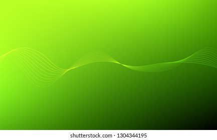 Abstract wave element for design.Green. Digital frequency track equalizer. Stylized line art background. Colorful shiny wave with lines created using blend tool. Curved wavy line, smooth stripe Vector