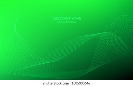 Abstract wave element for design.Green. Digital frequency track equalizer. Stylized line art background. Colorful shiny wave with lines created using blend tool. Curved wavy line, smooth stripe Vector