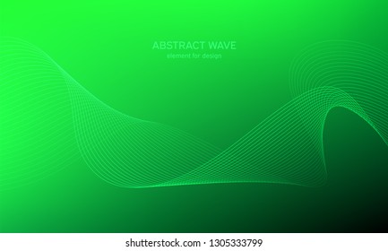 Abstract wave element for design.Green. Digital frequency track equalizer. Stylized line art background. Colorful shiny wave with lines created using blend tool. Curved wavy line, smooth stripe Vector