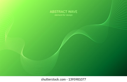 Abstract wave element for design.Green. Digital frequency track equalizer. Stylized line art background. Colorful shiny wave with lines created using blend tool. Curved wavy line, smooth stripe Vector