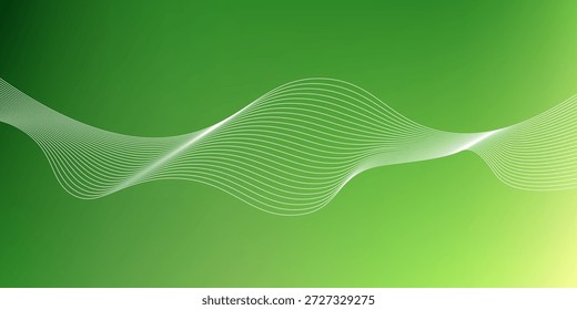 Elemento de onda abstrata para design.Green. Equalizador de faixa de frequência digital. Plano de fundo da arte em linha estilizada. Onda brilhante colorida com linhas criadas usando a ferramenta de mistura. Linha ondulada curva, faixa lisa Vetor