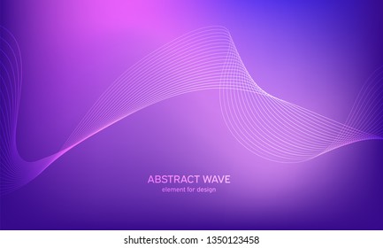 Abstract wave element for design.Purple. Digital frequency track equalizer. Stylized line art background. Colorful shiny wave with lines created using blend tool.Curved wavy line, smooth stripe Vector