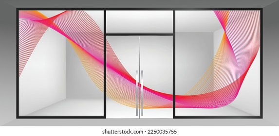 Abstract wave element for glass partition. Stylized wavy line art background. 
