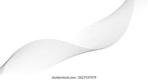 abstract wave element for line design, dynamic sound wave isolated on white background, abstract grey and white technology blend smooth wave lines.