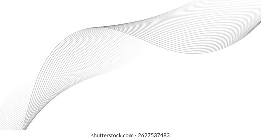 abstract wave element for line design, dynamic sound wave isolated on white background, abstract grey and white technology blend smooth wave lines.