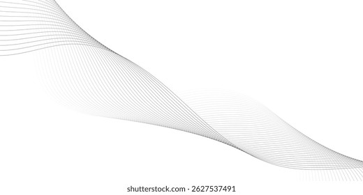 abstract wave element for line design, dynamic sound wave isolated on white background, abstract grey and white technology blend smooth wave lines.