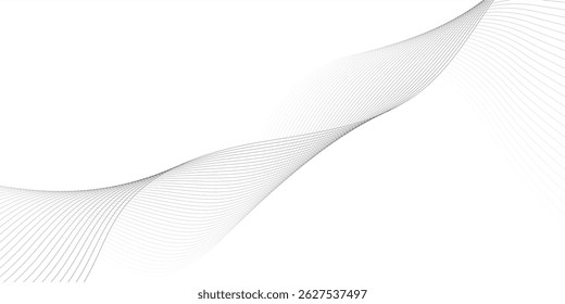 abstract wave element for line design, dynamic sound wave isolated on white background, abstract grey and white technology blend smooth wave lines.