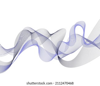 Abstract wave element from thin lines. Stylized line art background in Very Peri modern colors. Vector illustration. 