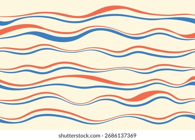 Elementos de onda abstratos. Padrão de onda uniforme. Modelo gráfico listrado de arte de linha de curva ondulada. Linhas de onda coloridas em um fundo branco. ilustração vetorial. Modelo de faixa com formas de onda dinâmicas.