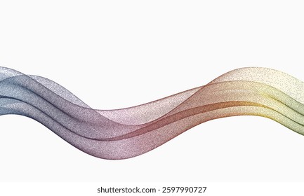 Abstract wave flow, colored line waves flowing isolated on white background.