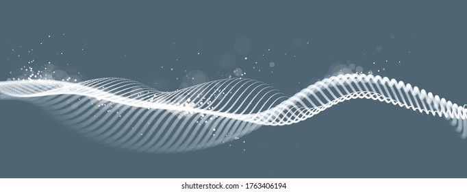 Abstract wave flow of runny dotted particles vector abstract background, technology and science big data flow, nanotechnology, connection information tech design.