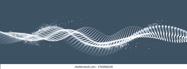Abstract wave flow of runny dotted particles vector abstract background, technology and science big data flow, nanotechnology, connection information tech design.