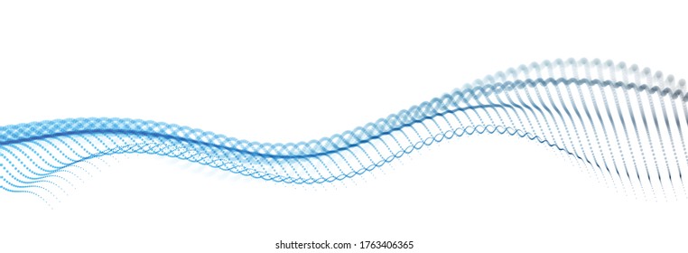 Abstract wave flow of runny dotted particles vector abstract background, technology and science big data flow, nanotechnology, 3D airy light mixed dots array motion.