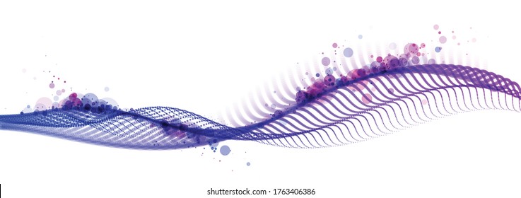 Flujo de onda abstracta de fondo abstracto de partículas punteadas en estado de ejecución, tecnología y gran flujo de datos científicos, nanotecnología, movimiento de matriz de puntos de luz de luz ventilada 3D.