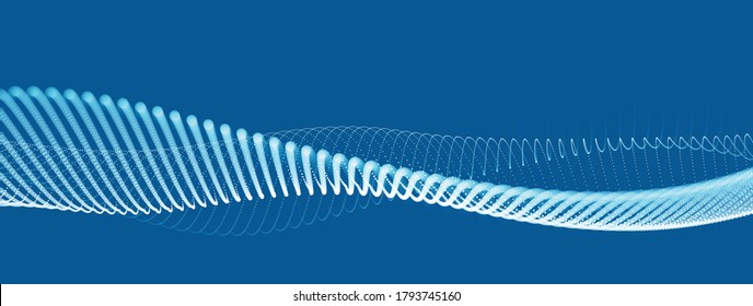 Abstract wave flow of runny dotted particles vector abstract background, technology and science big data flow, nanotechnology, connection information tech design.