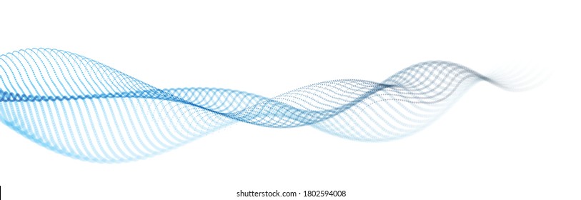 Abstract wave flow of runny dotted particles vector abstract background, technology and science big data flow, nanotechnology, 3D airy light mixed dots array motion.