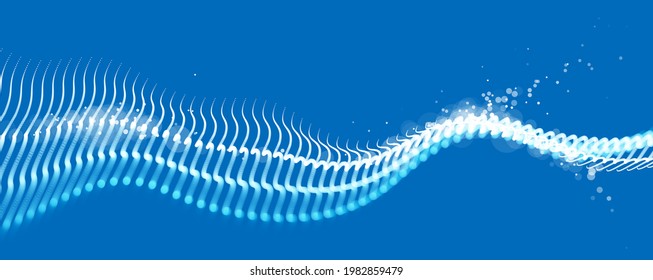 Abstract wave flow of runny dotted particles vector abstract background, technology and science big data flow, nanotechnology, connection information tech design.