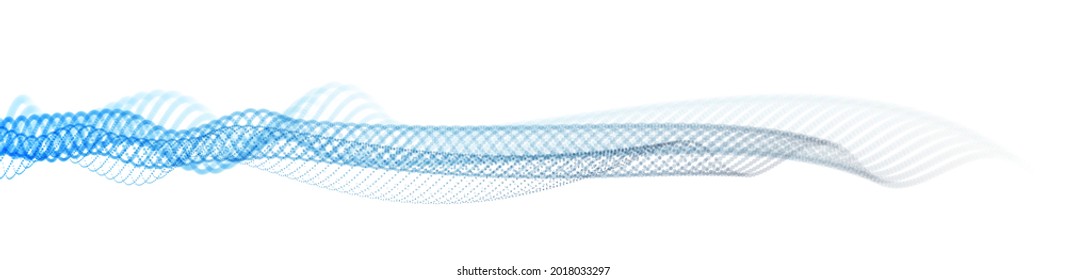 Abstract wave flow of runny dotted particles vector abstract background, technology and science big data flow, nanotechnology, 3D airy light mixed dots array motion.