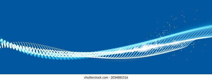 Abstract wave flow of runny dotted particles vector abstract background, technology and science big data flow, nanotechnology, connection information tech design.