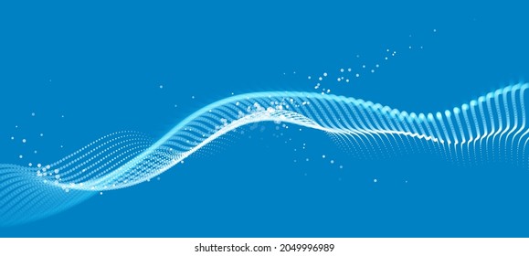 Flujo de onda abstracta de fondo abstracto de partículas punteadas en movimiento, tecnología y gran flujo de datos científicos, nanotecnología, diseño de tecnología de información de conexión.