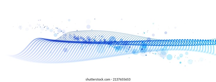 Abstract wave flow of runny dotted particles vector abstract background, technology and science big data flow, nanotechnology, connection information tech design.