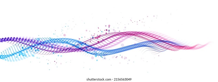 Abstract wave flow of runny dotted particles vector abstract background, technology and science big data flow, nanotechnology, 3D airy light mixed dots array motion.