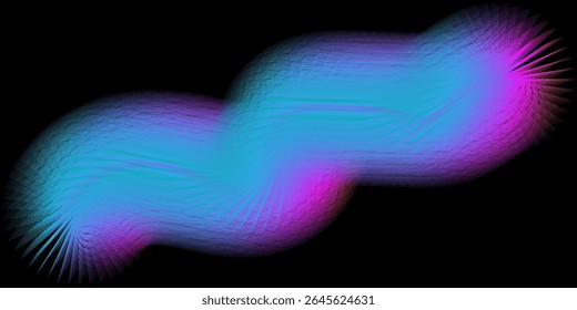 Abstract wave form with smooth layered textures in cyan, magenta, and purple gradients on a black background. Futuristic and fluid 3D visual design.