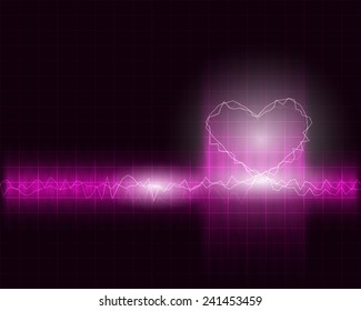 abstract wave frequency with heart shape background vector illustration