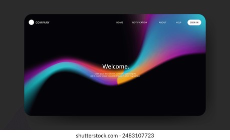 Abstract wave futuristic design of landing page. retro gradient mesh website design
