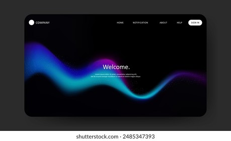 Abstract wave futuristic design of landing page. retro gradient mesh website design